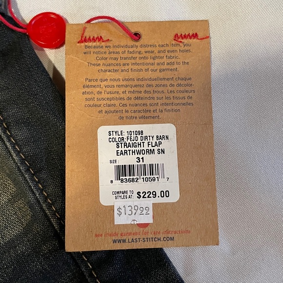 True Religion Men's NWT FEJD DIRTY BARN color Jeans straight flap style #101098 - Picture 9 of 14